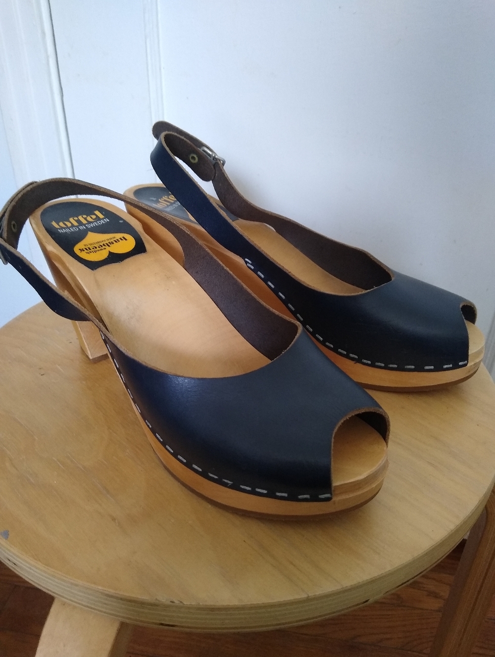 Swedish Hasbeens High Heel Slingback Peep Toe Clog Sandals